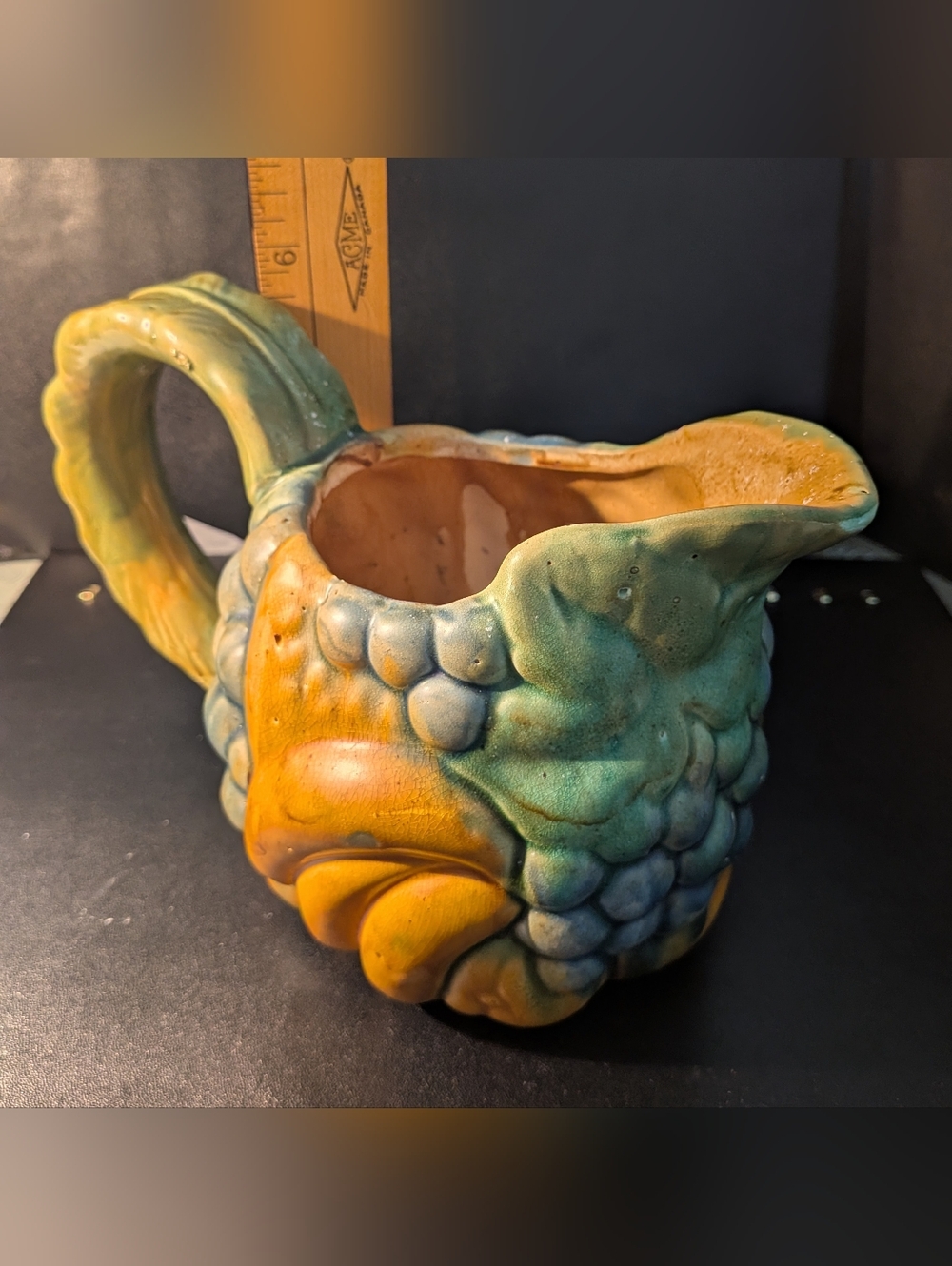 Green & Yellow Ceramic Grape-Relief Pitcher - Decorative Home Accent